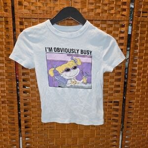 Nickelodeon White Crop Top with Cartoon Graphic